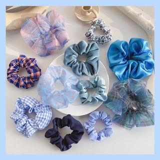 Dây cột tóc vải lụa chiffon màu xanh dương