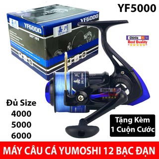 Máy Câu Cá YUMOSHI 12 Bạc Đ ạn - Đủ Size: YF4000 - YF5000 - YF6000 - Tặng Kèm 1 Cuộc Cước Cao Cấp