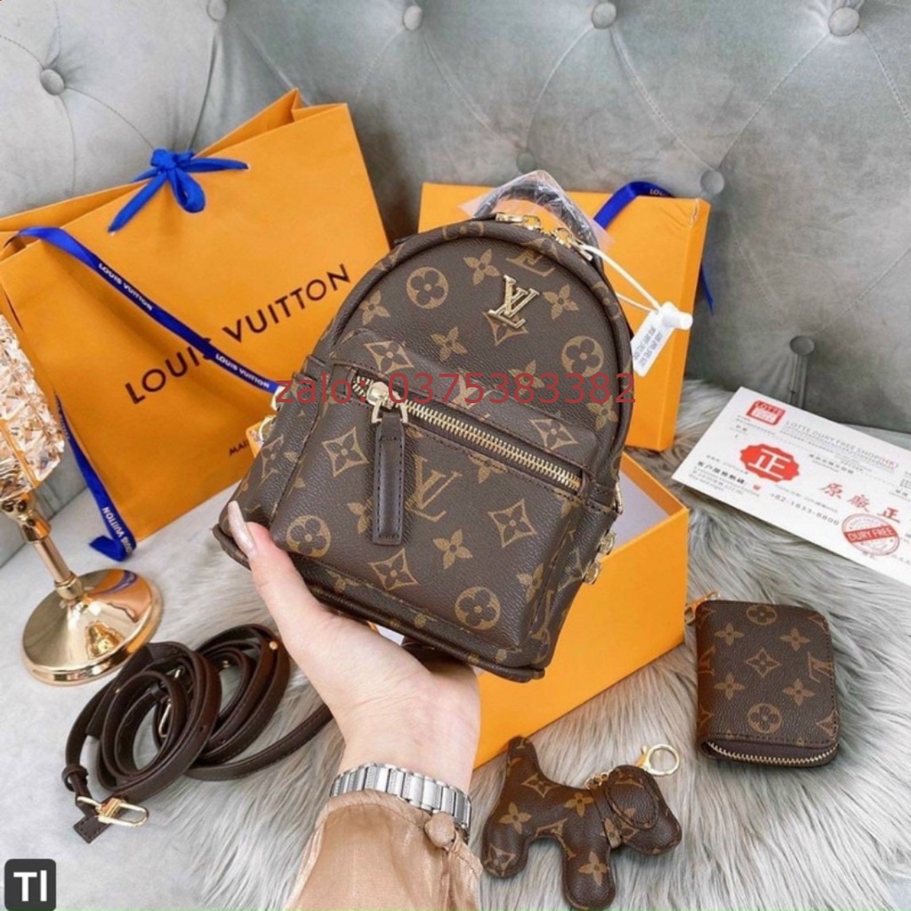 Balo nữ mini in họa tiết l.v viền nạm đinh sang chảnh