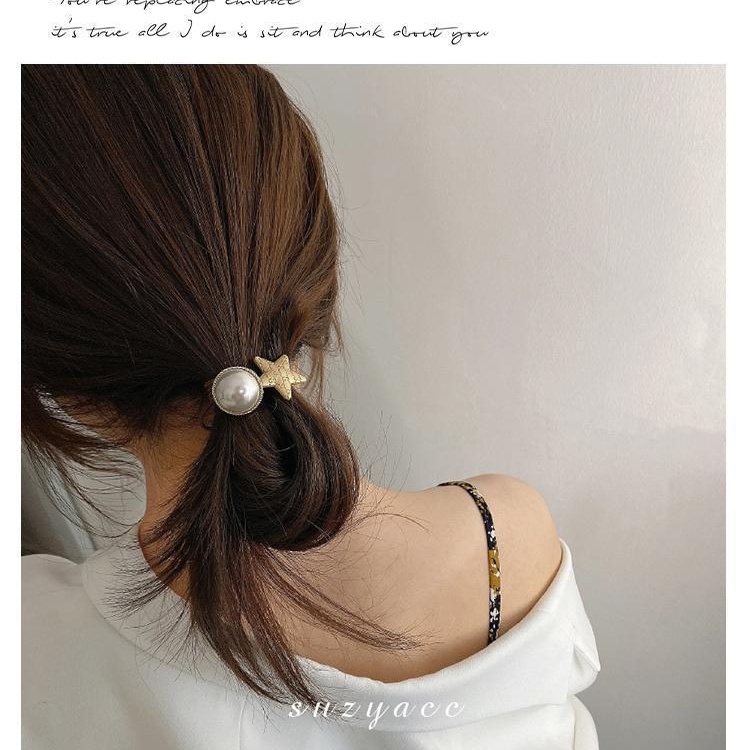 Dây Cột Tóc Cao Su Đính Hạt Ngọc Trai Hình Ngôi Sao Năm Cánh Đơn Giản Phong Cách Hàn Quốc