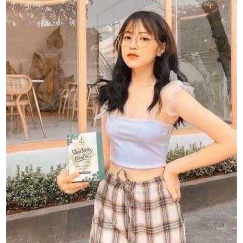 Áo hai dây buộc nơ dây voan 🦋 Áo ống quây nữ đen trắng croptop 2 dây 🦋