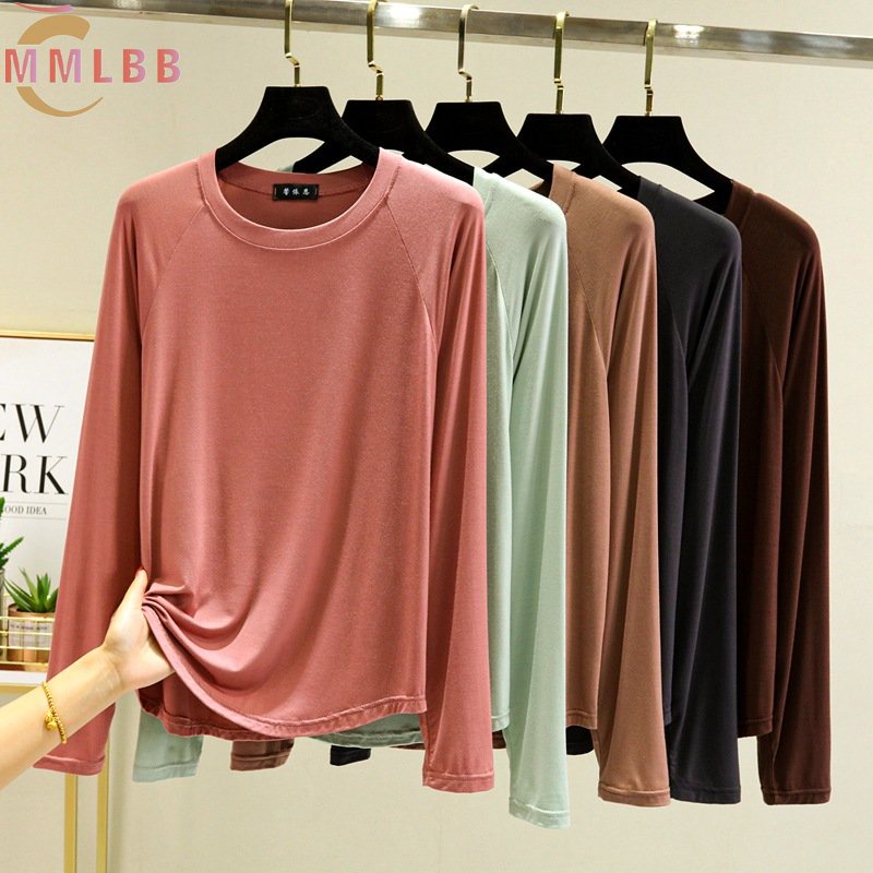 Áo Thun cotton modal Mỏng Tay Dài Cổ Tròn Dáng Rộng Thời Trang Xuân Thu Cho Nữ
