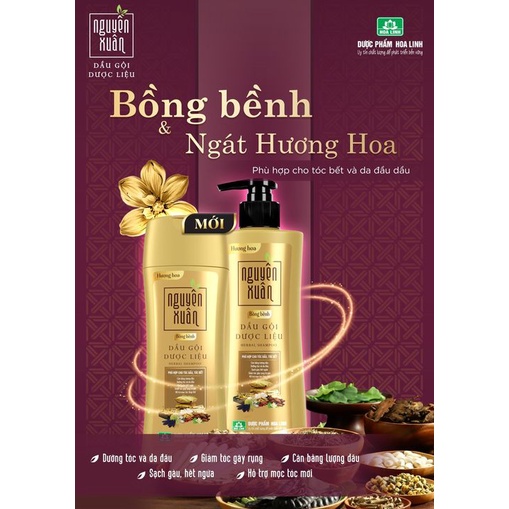 Nguyên Xuân Bồng bềnh - Dầu gội dược liệu (Vàng) - Dành cho tóc dầu, tóc bết 350ml tặng thêm 35ml giá không đổi