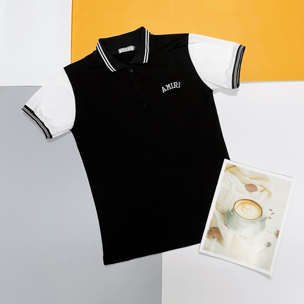 Áo Thun Nam Cổ Trụ Phối Màu Trắng Đen Chữ Dập Nổi Trước Sau Tôn Dáng Sang Trọng Cá Tính Lịch Lãm [NEW UNISEX]