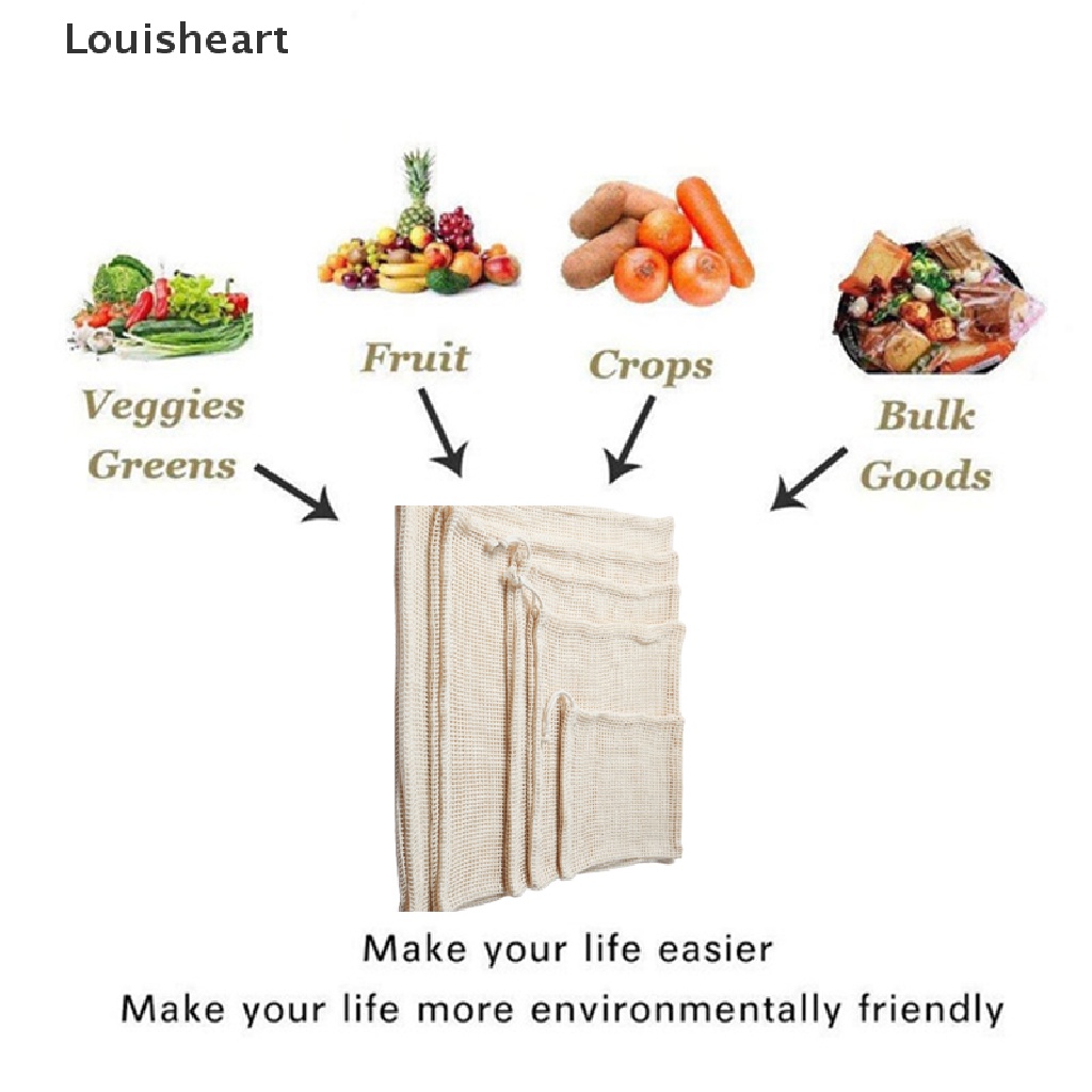 Louisheart Reusable Grocery Produce Bags Cotton Kitchen String Net Tote Bag Fruit Vegetable TFG