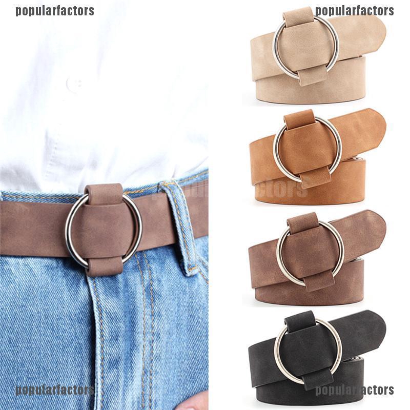 Thắt Lưng Da Khóa Tròn Kim Loại Phong Cách Vintage Thời Trang