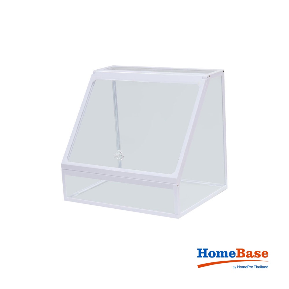 HomeBase STACKO Hộp đựng đồ trang điểm bằng thủy tinh Thái Lan W26.5xH24xD19.5cm màu trắng trong