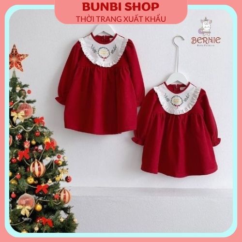 Váy Noel babydoll bèo ngực nhung đỏ thêu hoa bé gái 𝔹𝔼ℝℕ𝕀𝔼 𝔽𝔸𝕊ℍ𝕀𝕆ℕ 𝕂𝕀𝔻𝕊, hàng việt nam xuất khẩu chuẩn