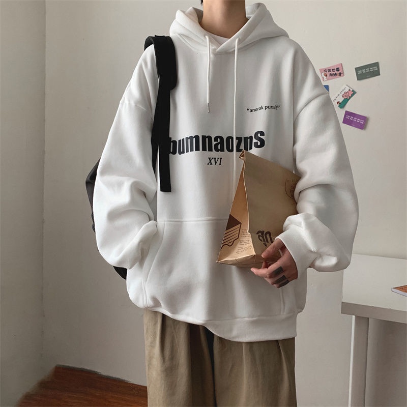 Áo hoodie dáng rộng in chữ thời trang mùa thu cho nam