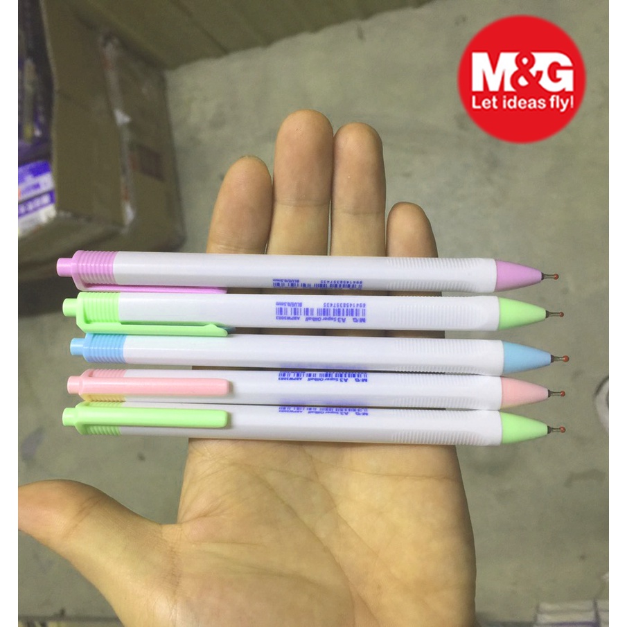 Bút bi nét mảnh thân tam giác mực dầu ABPW30R3 hộp 40 cây vỏ pastel ngòi 0.5 mực xanh viết êm trơn hàng chính hãng M&G