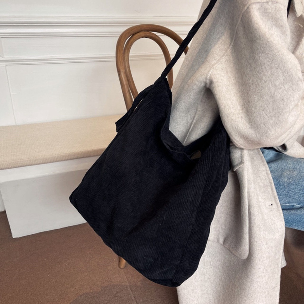 Túi tote đeo chéo đeo vai vải nhung trơn 2 màu hồng kem để laptop đi học đi chơi - XUONGMAITNT