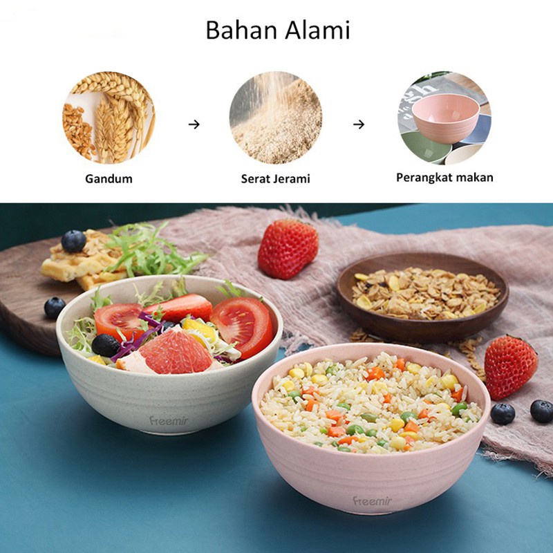 Bộ Bát Ăn Mì Bằng Nhựa Rơm Lúa Mì Màu Trơn Chống Rơi Phong Cách Bắc Âu