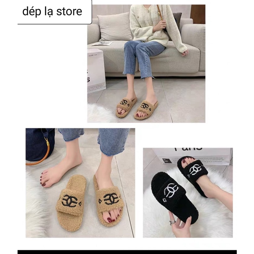 [có sẵn hàng] Dép bông lông cừu quai ngang Quảng Châu, dép bông nữ đi trong nhà thời trang siêu, hót siêu xinh