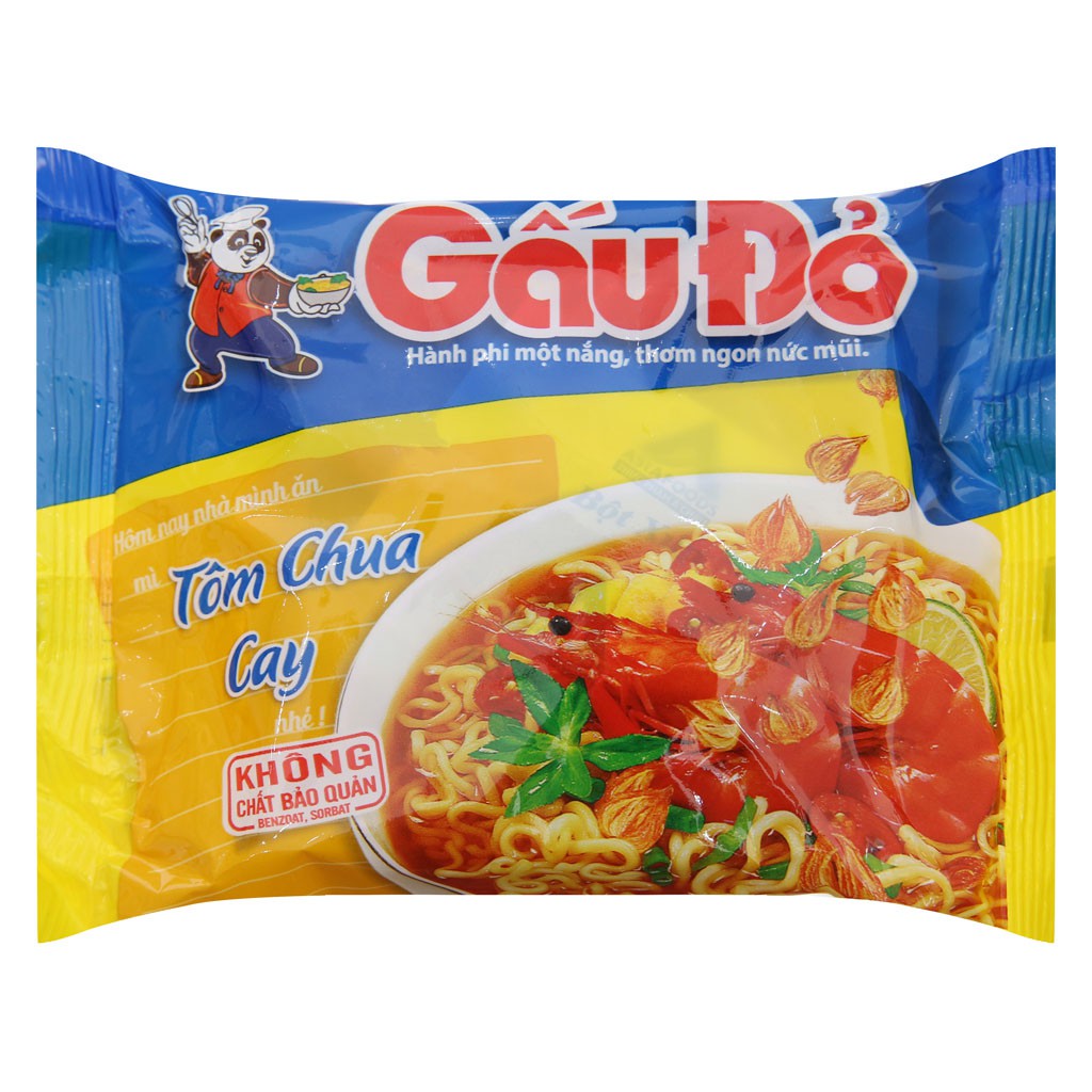 Mì Ăn Liền Gấu Đỏ Tôm Chua Cay Thùng 30 Gói x 65g/gói