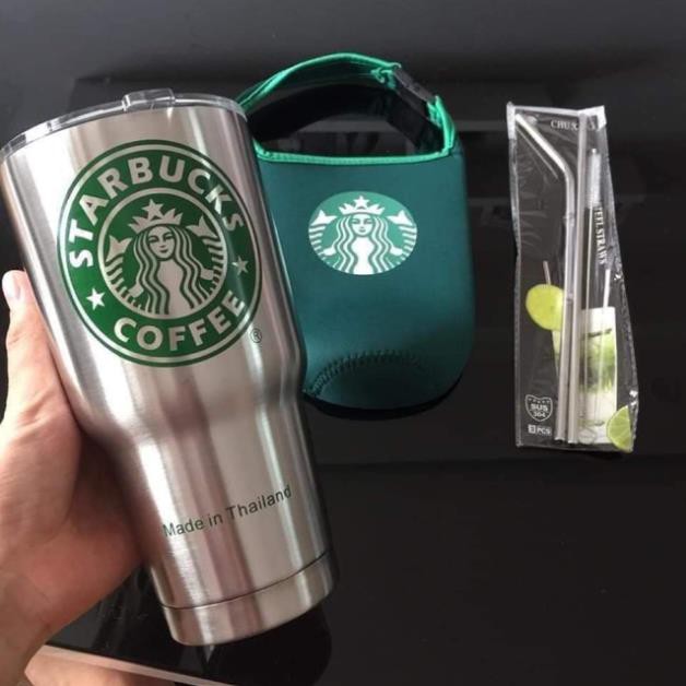 [ XẢ HÀNG ] LY THÁI GIỮ NHIỆT STARBUCK MÀU BẠC 900ml SIÊU HÓT