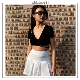 (XẢ TỒN KHO) Áo croptop dây cuốn eo cộc tay hàng thiết kế - Chicbae21
