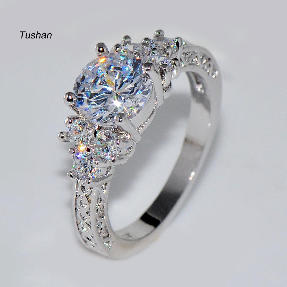 TUSH Luxury Cubic Zirconia Inlaid Women Engagement Wedding Party Ring Jewelry Gift