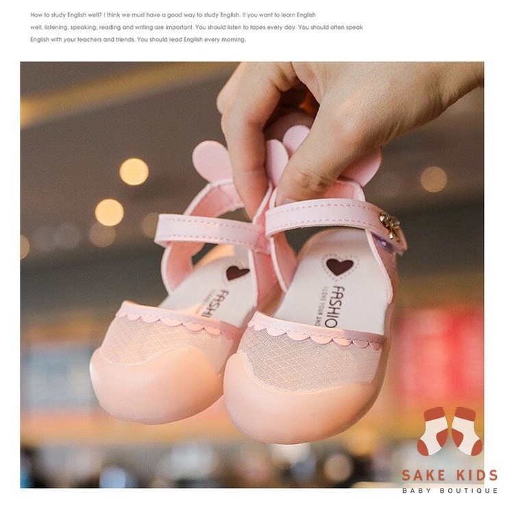 Giày sandal cho bé - Dép tập đi quai dán có chống vấp phối viền tai Thỏ đáng yêu cho bé gái kiểu dáng Hàn Quốc M866