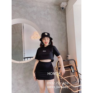 Set Áo Croptop Kèm Chân Váy Thêu Basic