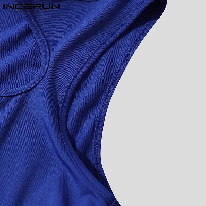 Áo ba lỗ INCERUN không tay dệt rỗng ôm dáng vừa vặn màu trơn cho nam