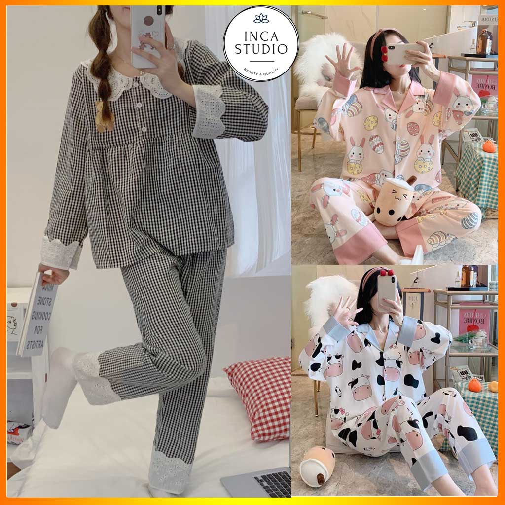 Đồ bộ Pyjama dài tay Cotton cao cấp INCA 19- Chất vải thoáng mát, họa tiết siêu xinh, nhiều size lựa chọn