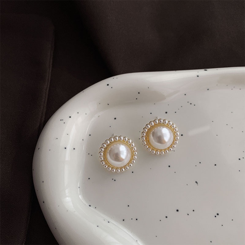 Khuyên Tai Bạc Đính Ngọc Trai Cao Cấp Cỡ Lớn 2022 Mới Phong Cách retro Cho Nữ