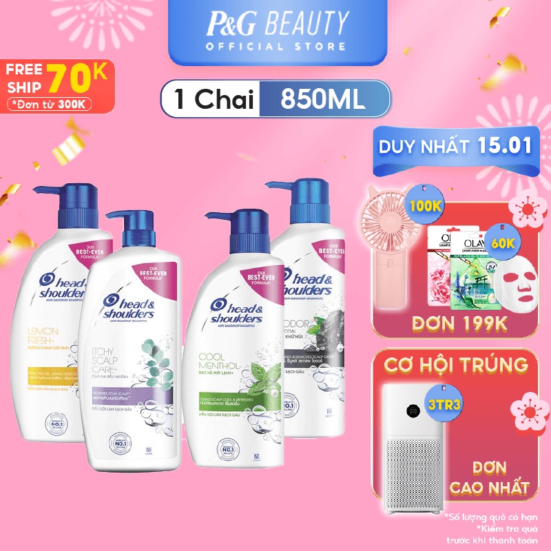 Dầu Gội HEAD&amp;SHOULDERS chai 850ml Bạc Hà / Da Đầu Ngứa/ Hương Chanh/ Than Hoạt Tính