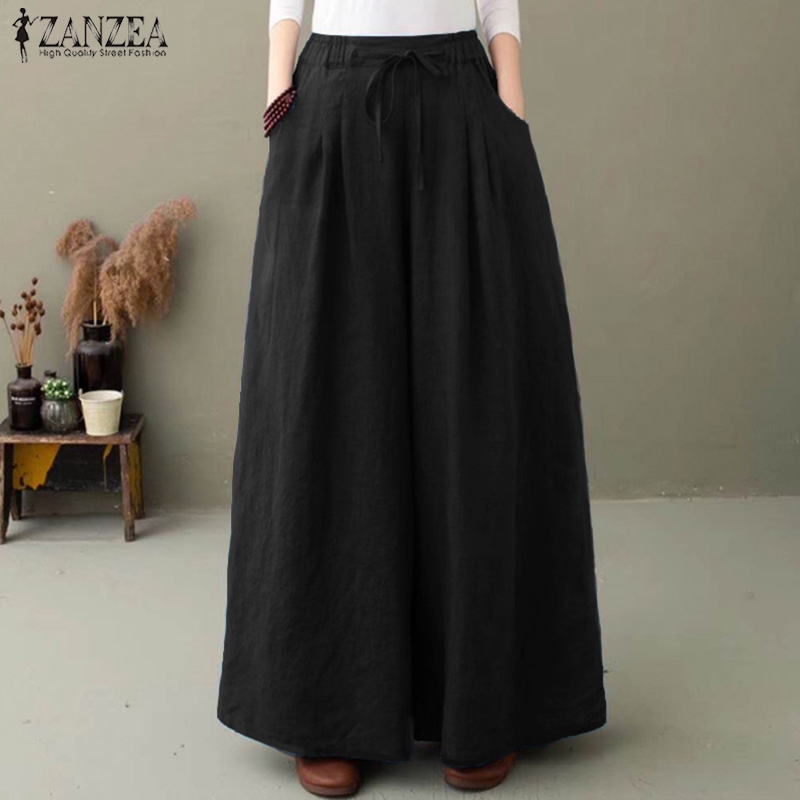 Quần dài ống rộng ZANZEA màu trơn phong cách thời trang dành cho phái nữ