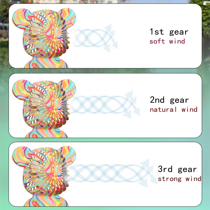 Quạt cầm tay mini hình gấu màu graffiti cổng sạc USB