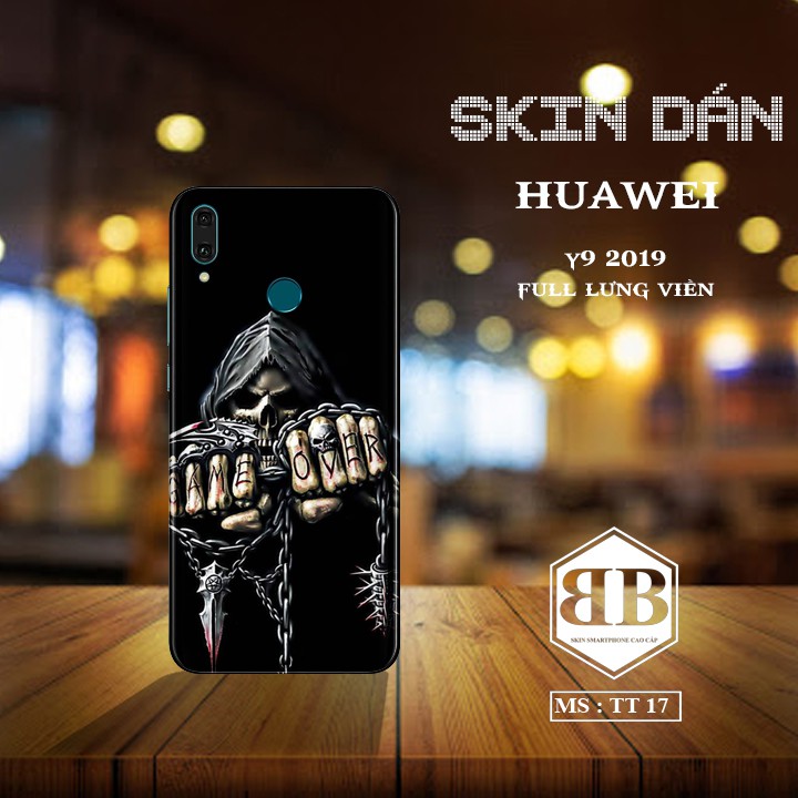 Bộ Skin Dán 3M Huawei Y9 2019 dán full lưng viền dùng thay ốp lưng điện thoại hình tử thần sống động