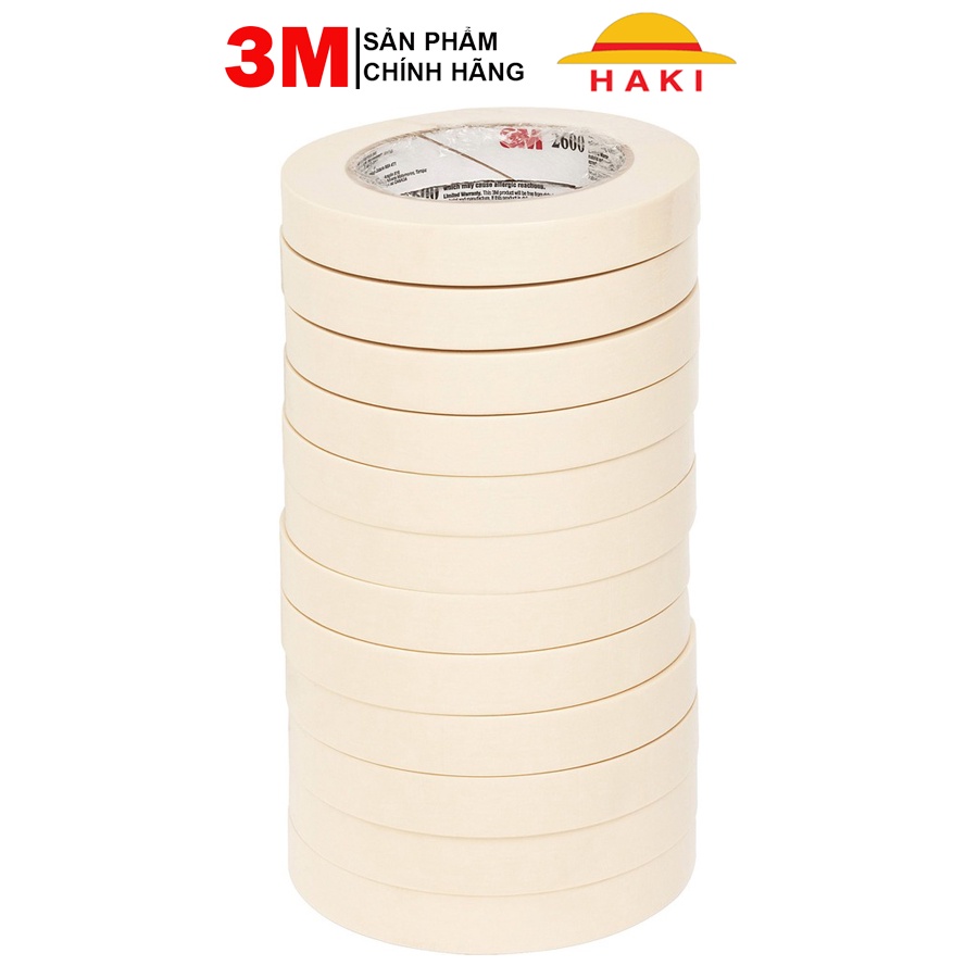 Băng keo giấy 3M, băng dính giấy 3M, băng keo che sơn Masking Tape 2600 (15;20;24;48mm)x30 yards (đvt: 1 cuộn keo)