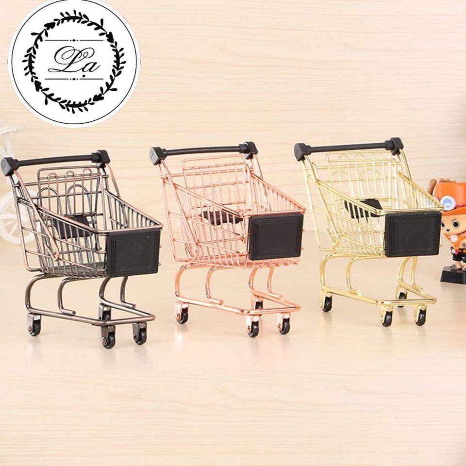 Giỏ xe siêu thị mini trang trí giá kệ, bàn học, làm phụ kiện chụp ảnh mỹ phẩm ...