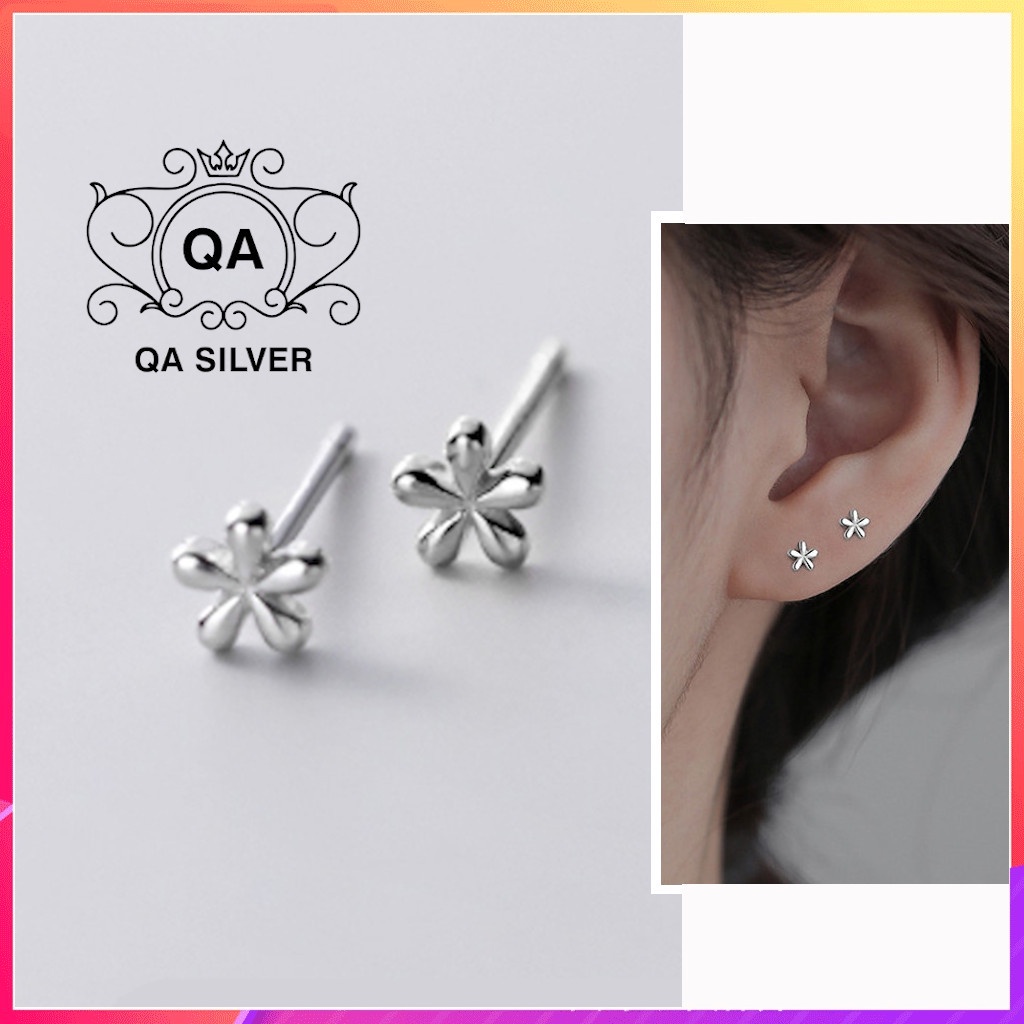 Hoa tai bạc bông hoa nhí 5 cánh khuyên tai bạc nụ S925 FLORA Silver Earrings QA SILVER EA210404