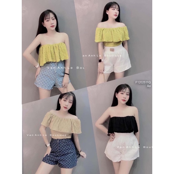 Áo xốp phối bèo ngực trễ vai a1202