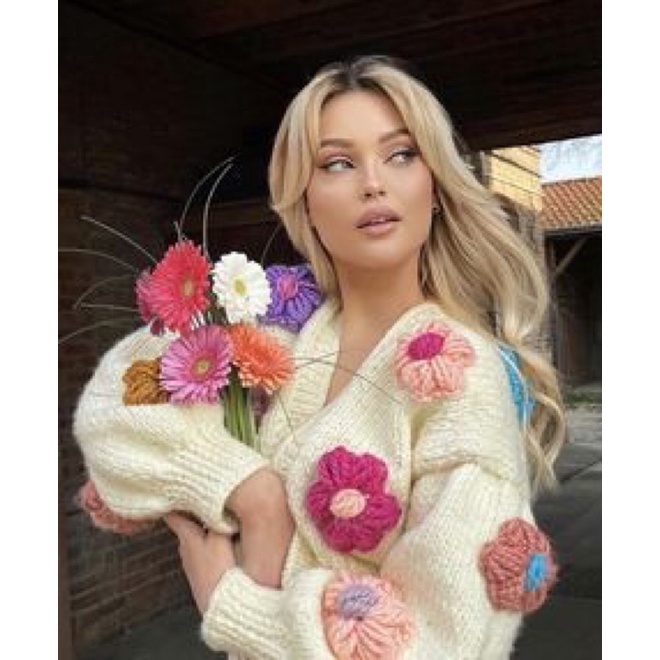 Áo khoác len mẫu hoa lớn