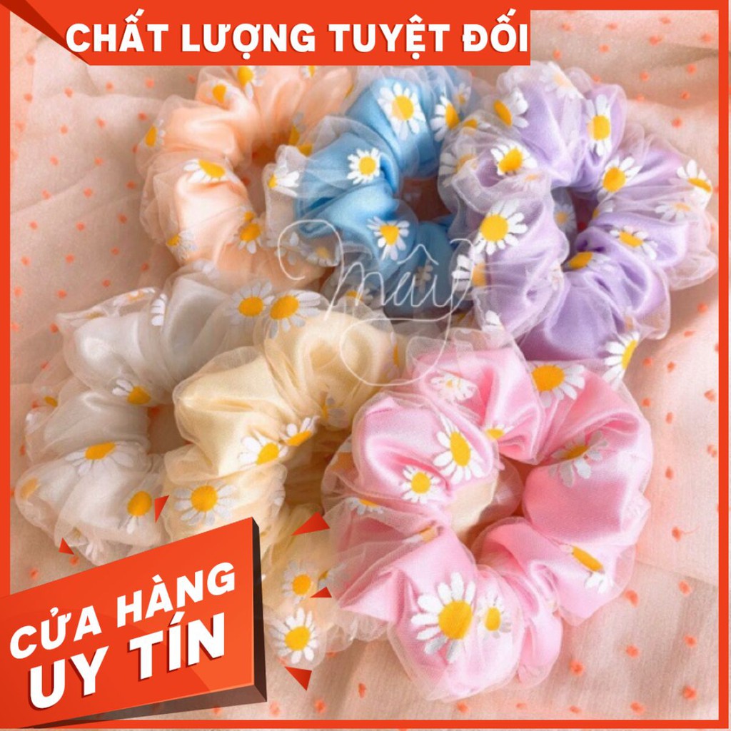[FREESHIP] Cột tóc scrunchies hoa cúc hai lớp,buộc tóc hoa cúc