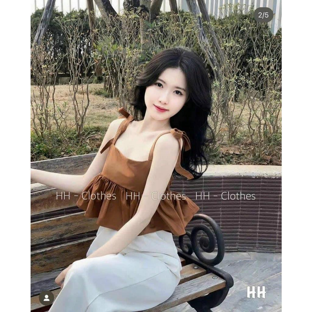 Set bộ áo dáng xòe 2 dây hở lưng siêu xinh phối quần ống loe thời trang mặc đi phố mát mẻ hot trend