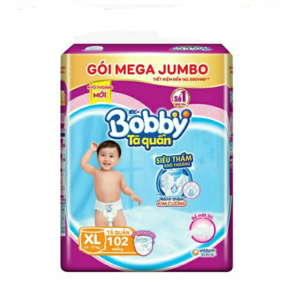 Tã Quần Bobby Gói Mega Jumbo M120, L111, XL96, XXL93,L108,XXL88