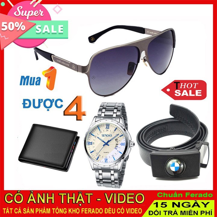 Đồng hồ nam Sandas tặng đồng hồ, ví da kèm dây lưng nam thời trang
