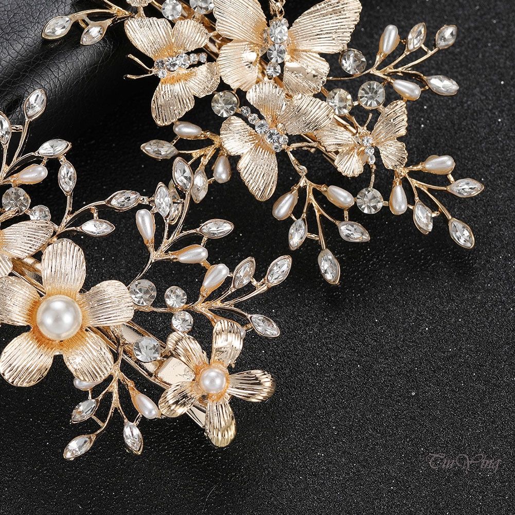 GETNOIVAS Set 2 Kẹp Tóc Hình Hoa Đính Đá Sang Trọng Cho Cô Dâu