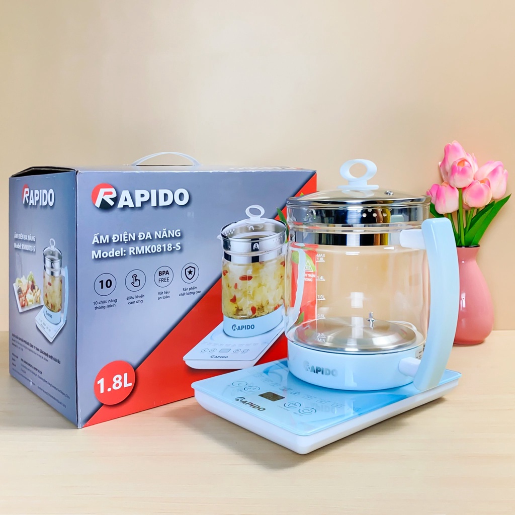 ẤM ĐIỆN ĐA NĂNG RAPIDO 10 CHỨC NĂNG THÔNG MINH/ ẤM ĐA NĂNG RAPIDO NẤU MÌ, PHA SỮA, SẮC THUỐC [HÀNG CAO CẤP CHÍNH HÃNG