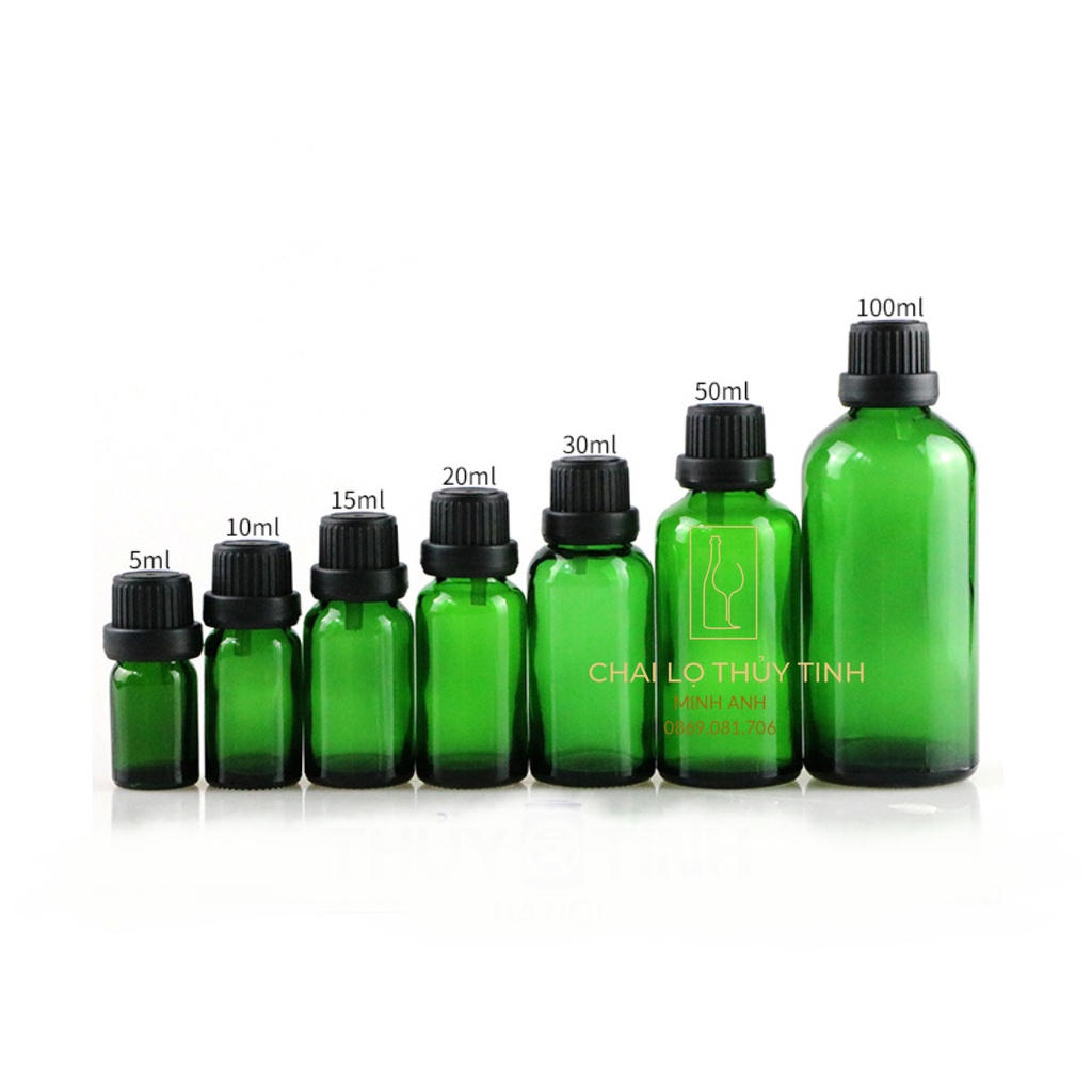 Lọ đựng chiết tinh dầu thủy tinh màu xanh nắp nhựa đen nhỏ giọt dung tích 5ml/10ml/15ml/20ml/30ml/50ml/100ml [Giá sỉ/Lẻ]