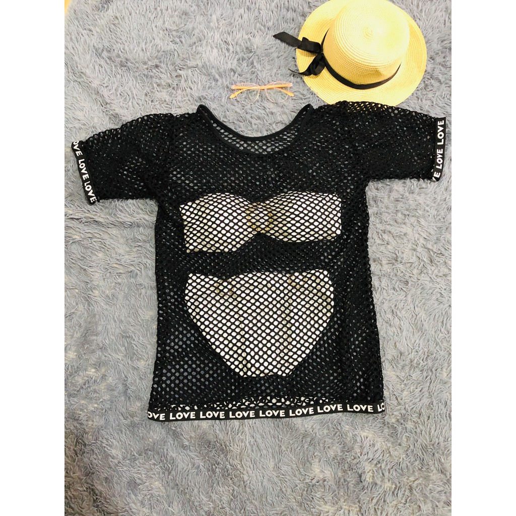 Áo khoác đi biển, lưới đen viền thun, cực dễ thương - EVA shop