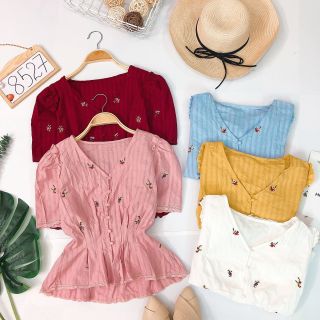 Áo xô thêu hoa nút bọc Quảng Châu (Ảnh thật)