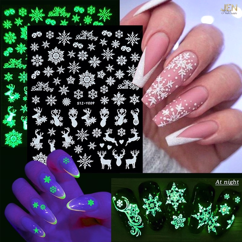 Sticker noel dán móng dạ quang-hình dán nail bông tuyết Giáng sinh