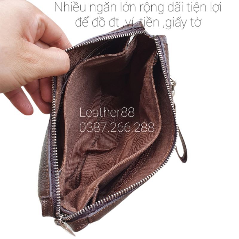 [Da thật] Clutch hộp nam da mill Cao cấp (Đen/Nâu) - 100% da bò thật, BH 3 năm