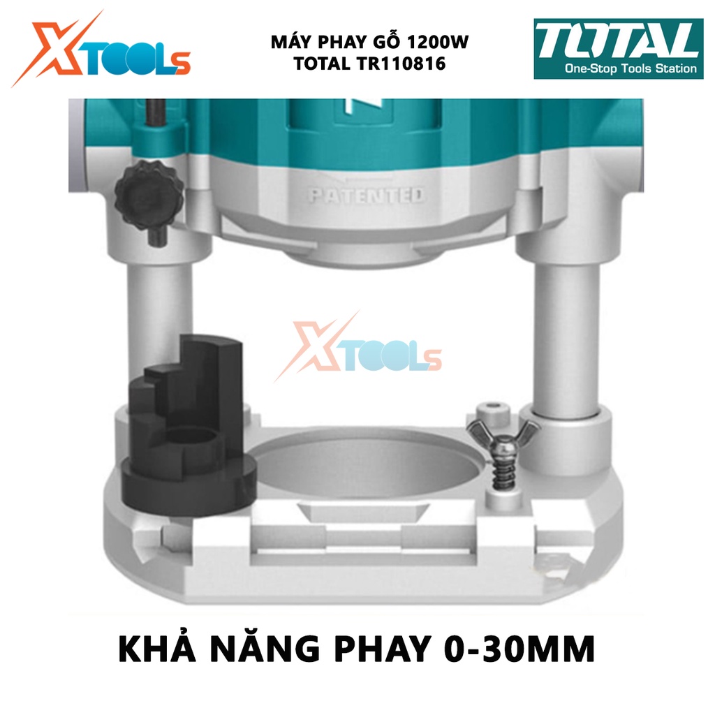 Máy phay gỗ Total TR110816 Máy soi gỗ cầm tayCông suất: 1200W Tốc độ không tải: 26000rpm Kích thước mũi : 6mm, 8mm, 1/4&quot;