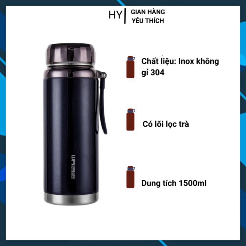 Bình Giữu Nhiệt Lọc Trà 1500ml Thiết Kế 2 Lớp Inox 304 Cao Cấp | (TT65)