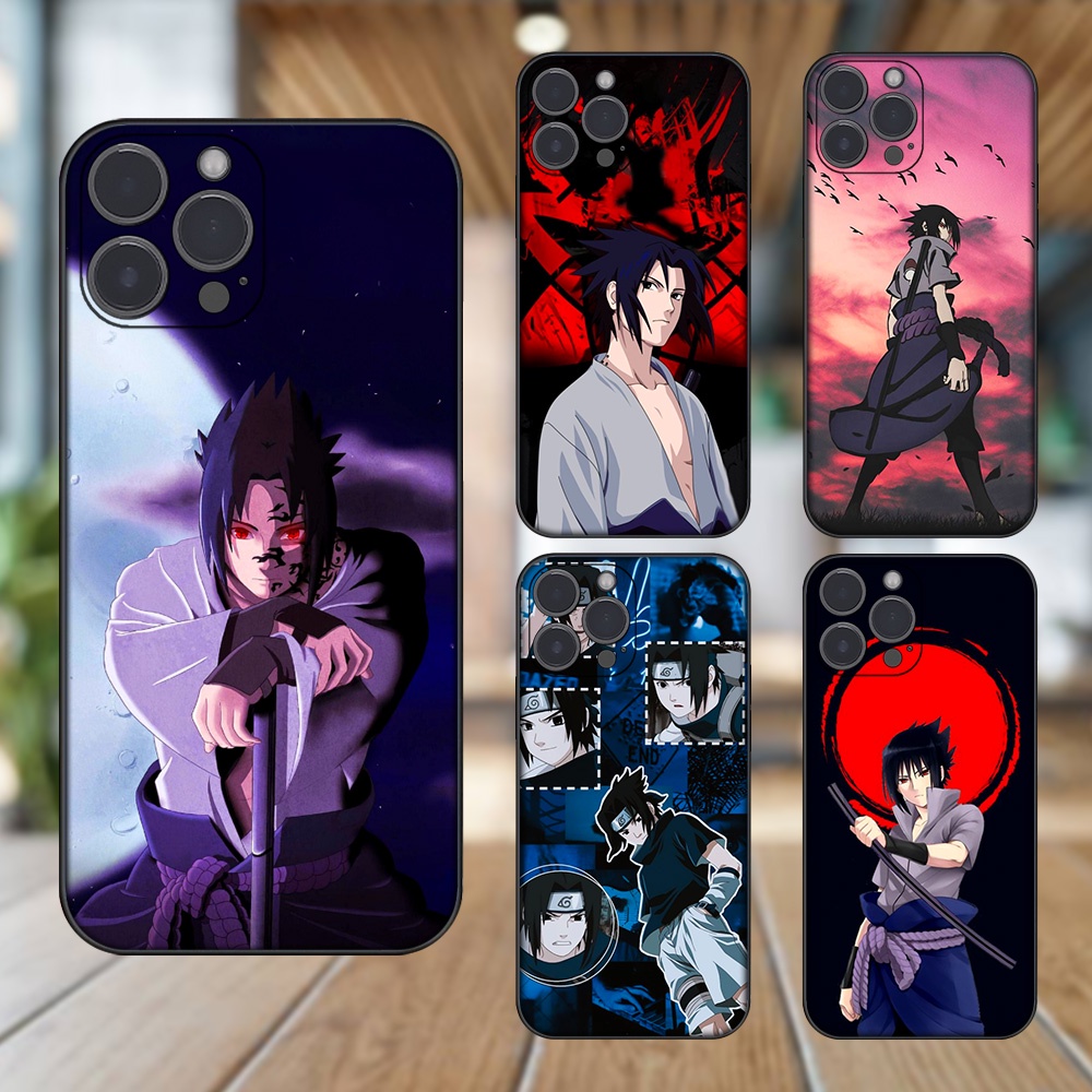Ốp lưng iPhone 13 Pro Max dẻo đen cạnh vuông in hình Uchiha Sasuke Naruto