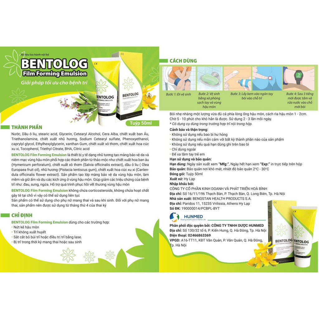 Gel Bôi Trĩ BENTOLOG film forming emulsion - Typ 50 ml